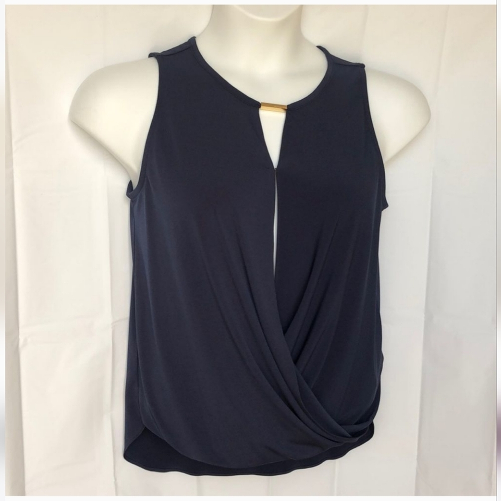 Women's Michael Kors Navy Blue Sleeveless Wrap Blouse, Size Small